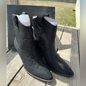 Black rhinestone booties